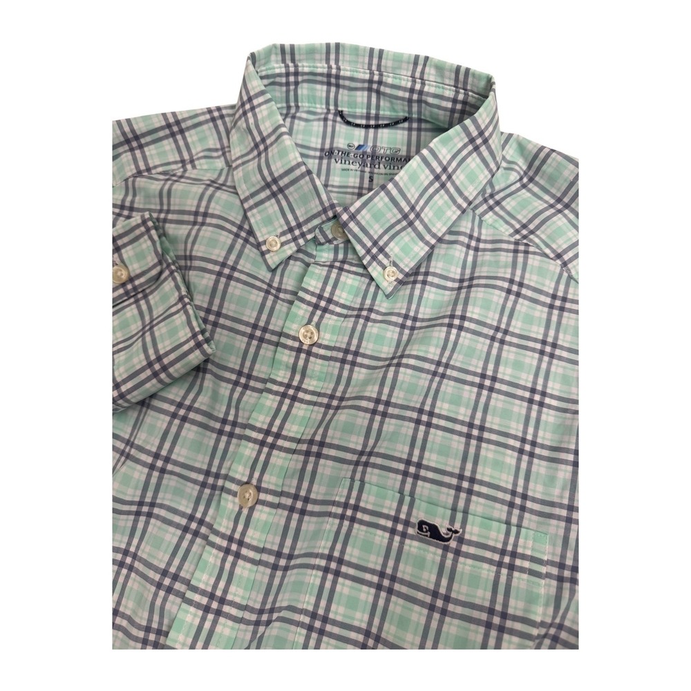 Vineyard Vines Mens Plaid On The Go Performance Button Down‎ Shirt Aqua Blue S